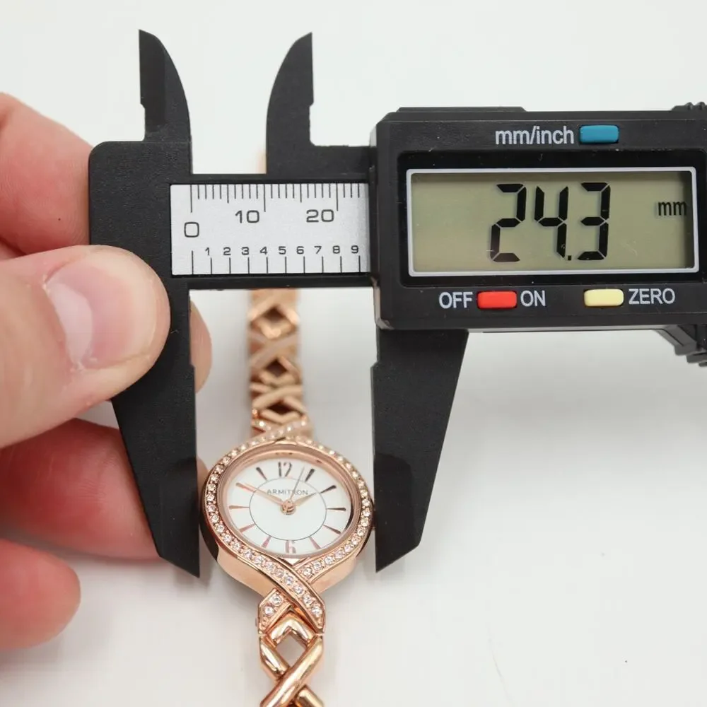 Armitron Womens Rose Gold Tone Watch 24mm Jewel Bezel Bracelet w New Battery